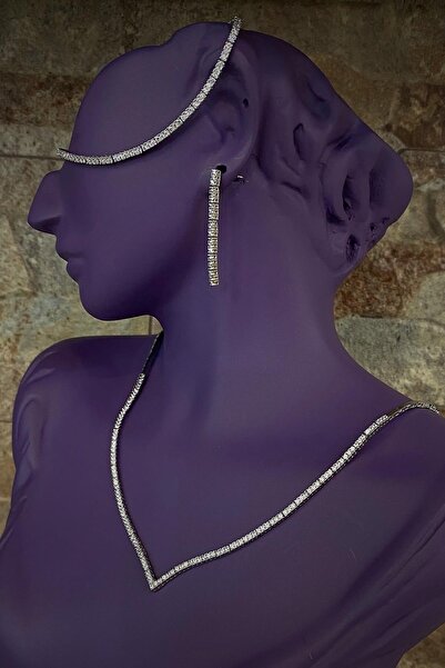 Erer Gümüş Gümüş Küpe Kolye Küpe Gelinlik Su Yolu Set Takımı Hr13