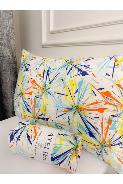 Atelier Home طقم ملاءة جاهزة من Ranforce مقاس 180x200 + 2 كيس وسادة متعدد الألوان