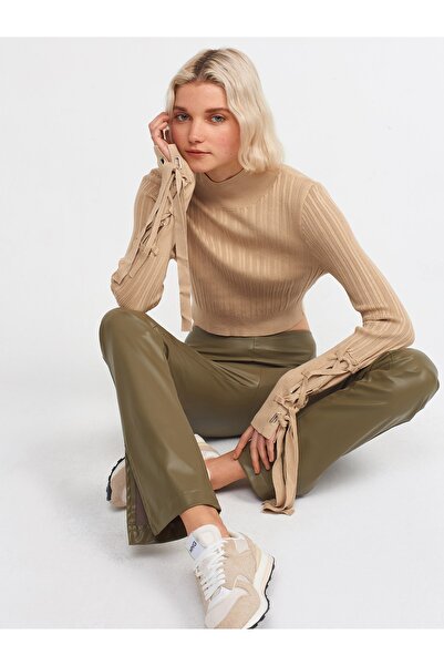 Dilvin 70402 Hasított részletes műbőr nadrág-khaki