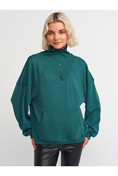 Dilvin 40107 Kargo Cep Oversize Sweatshırt-n.yeşil