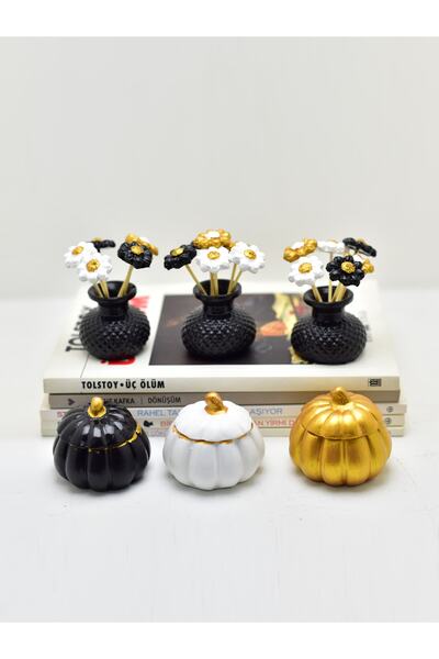 MRN HOME Kahve Yanı Sunumluk Mini Bal Kabağı Ve Papatyalı Mini Vazo 6 Lı Set