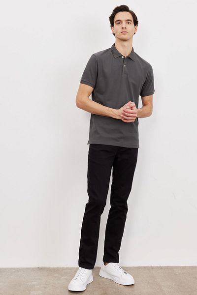 ALTINYILDIZ CLASSICS Ανδρικό μπλουζάκι Anthracite Slim Fit Slim Fit 100% βαμβακερό γιακά πόλο κοντομάνικο μπλουζάκι