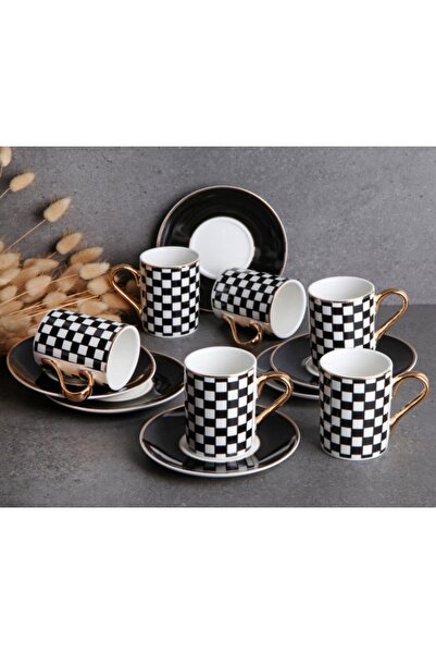 GÖNÜL Collection Porselen Damalı Kahve Takımı