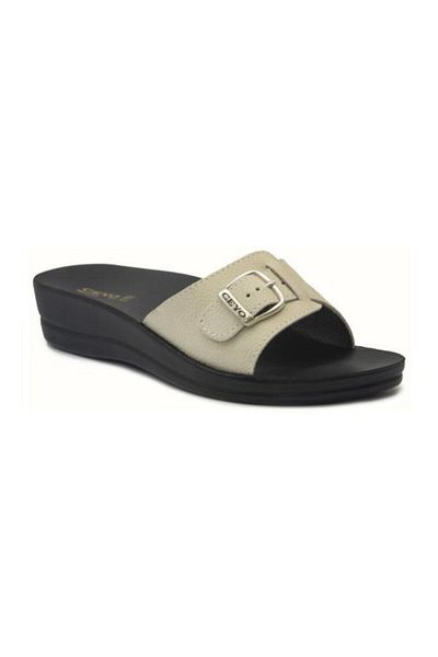 Ceyo Women's Beige Minerva Buckle Orthopedic Slippers