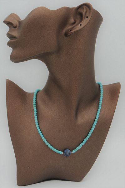 Stoneage Lapis Lauli And Turquoise Jewelled T Lock Healing Necklace