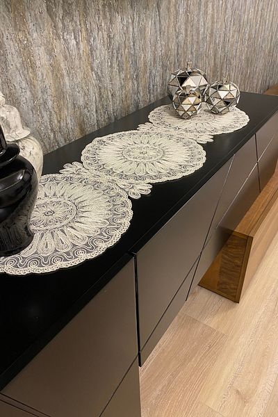 Cocatex Ecru Cordone Embroidered Modern Runner