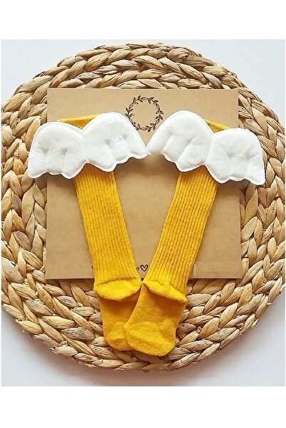 Asa Bebek Çocuk Kız Bebek Kanatlı Hardal Diz Altı Çorap