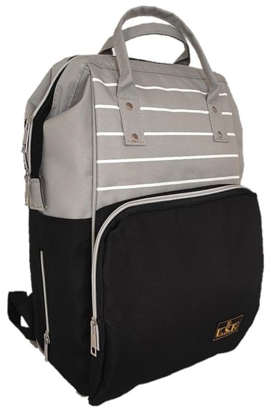 USF Baby Care Bag Mother Baby Care Backpack Striped Light Gray Black