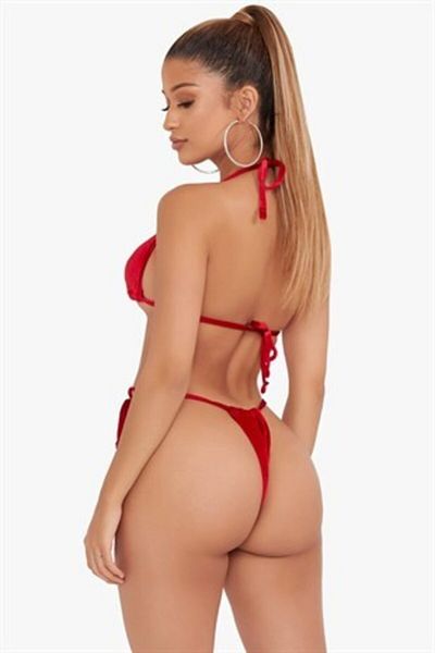 Secret Passion Lingerie New Season Lycra Red Velvet Fabric Fancy Set, Large Size Thong Underwear Set