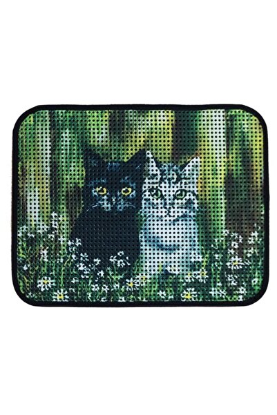 Miapet Elekli Desenli Kedi Tuvalet Önü Paspası 60 X 45 Cm Siyah-beyaz Kediler