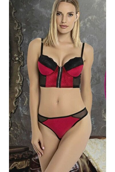 Venüs Kadife Fermuarlı Dolgulu Bustiyer Takım