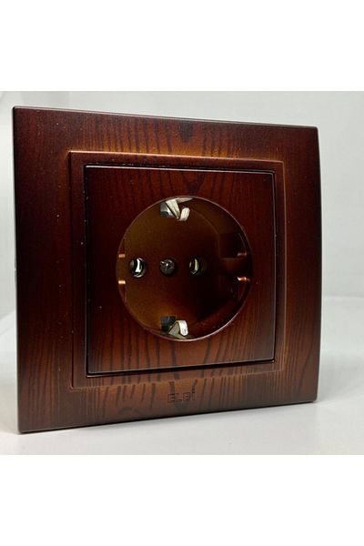 ELBİ Zena Grounded Socket with Switch Frame Mahogany Color