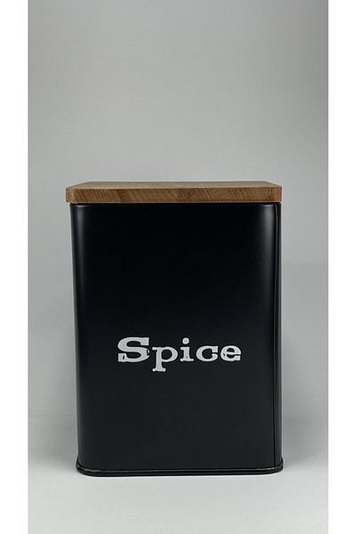 vizyonavm Metal Black Color Spice Rack with Wooden Lid (spice)