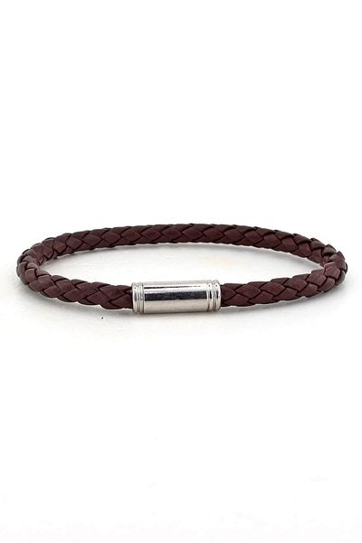 Solfera Men's Brown Leather Magnetized Thin Bracelet BT323