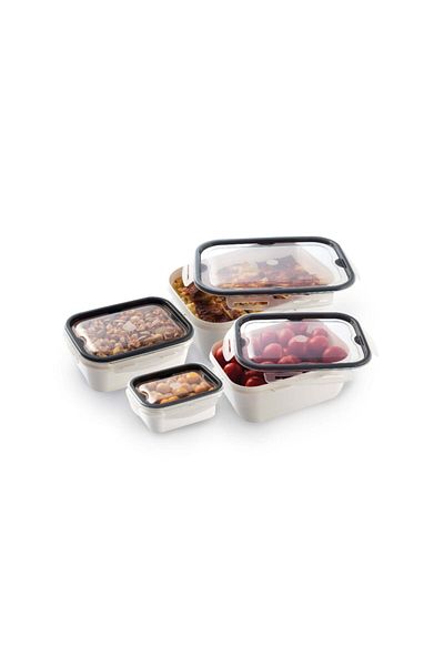 Melkan Home Locking Rectangular Storage Container Set of 4 White Color (0.45l + 1l + 2l + 4l)