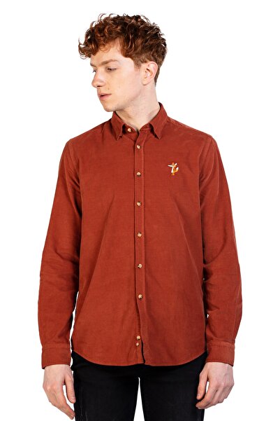 Ruck & Maul Erkek Kiremit Rengi Düz Yaka % 100 Pamuk Gömlek Ba1m0200071 21184