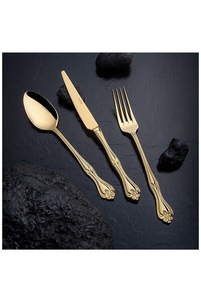 Nehir Lalezar Full Altın Parlak 89 Parça Deri Kutulu Çatal Bıçak Set