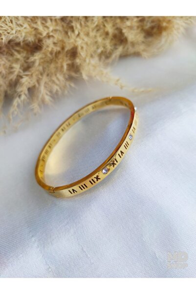 stainles steel Roma Rakamlı Ve Zirkon Taşlı  Model Kelepçe Bileklik