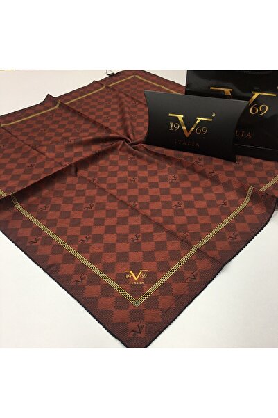 19V69 ITALIA Bordo Twill Eşarp Geometrik Desen Black Seri Eşarp Askısı Ve Hed...