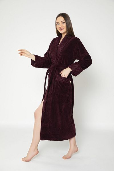 Nuşa Γυναικείο μπουρνούζι Claret Red Collar Triga Bamboo Cotton
