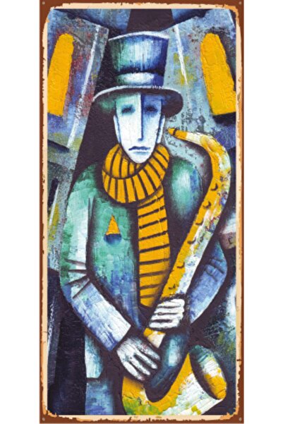 Hayat Poster Μίνι ρετρό ξύλινη αφίσα σαξόφωνου - 10 cm x 20 cm