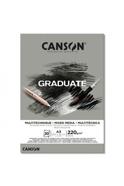 Canson Graduate Mixed Media Multi-Purpose Drawing Notebook Gray Leaf 220 GrA5 30 Sheets