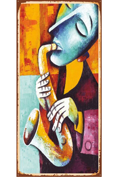 Hayat Poster Μίνι ρετρό ξύλινη αφίσα 10 cm x 20 cm - Σαξόφωνο με θλίψη
