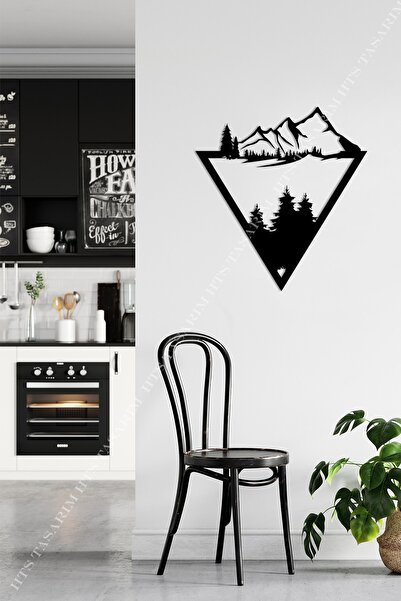 HTS TASARIM Dağ Üçgen Duvar Tablosu 60x55cm - Ahşap Dekoratif Modern Duvar Sü...