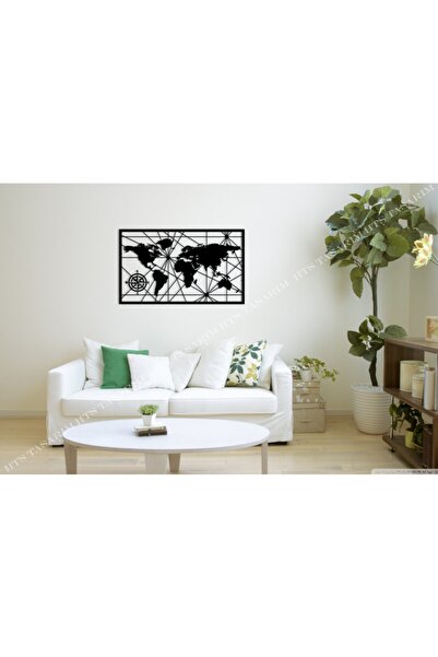 HTS TASARIM Dünya Haritası Duvar Süsü 95x50cm - Ahşap Dekoratif Modern Duvar ...