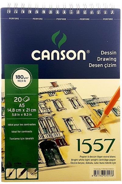 Canson 1557 Model A5 20 Yp - With Painting and Drawing Blocks, 180 Gr Spiral Top Design
