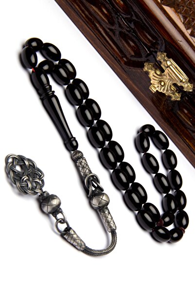 OTTOTESBİH Мъжки сребърни мъниста Kazaz с пискюл 7x11 мм, черен цвят, гофрира...