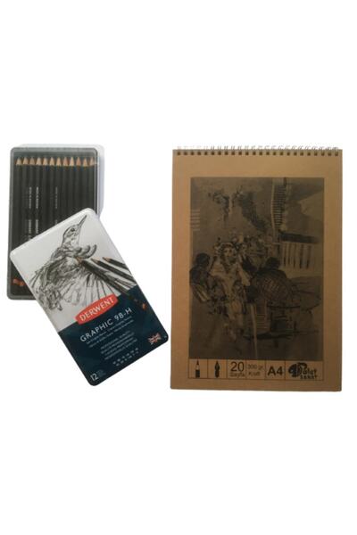 Derwent Graphic 12 Li Dereceli Kalem Seti+a4 300 Gr Kraft Defter