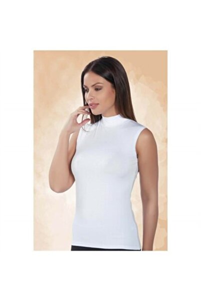 İki Yıldız Дамски бял модален потник с нулев ръкав