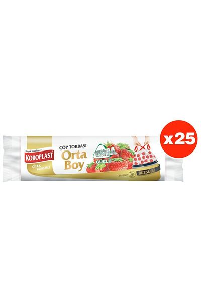 Koroplast Extra Strong Strawberry Drawstring Medium Size 15 Pieces Garbage Bags X 25 Pack (55*60 Cm)