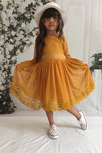 Mnk Lace Girl's Dress with Mustard Hat