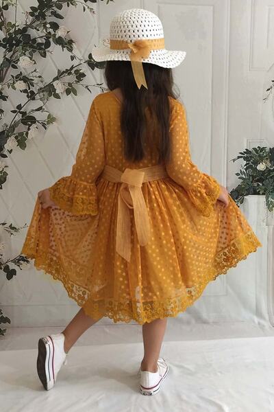 Mnk Lace Girl's Dress with Mustard Hat