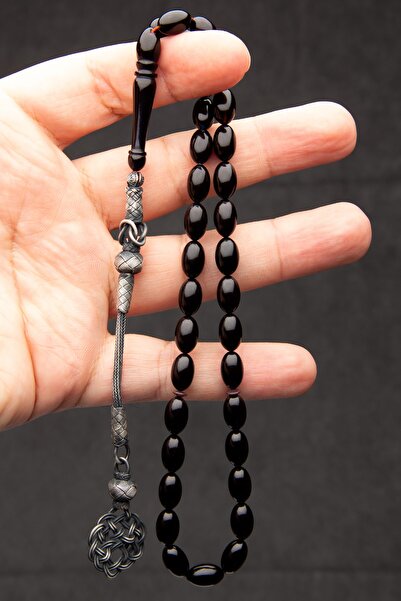 OTTOTESBİH Срібний Kazaz з бахромою 7x11 мм Чорний стислий бурштиновий чотки