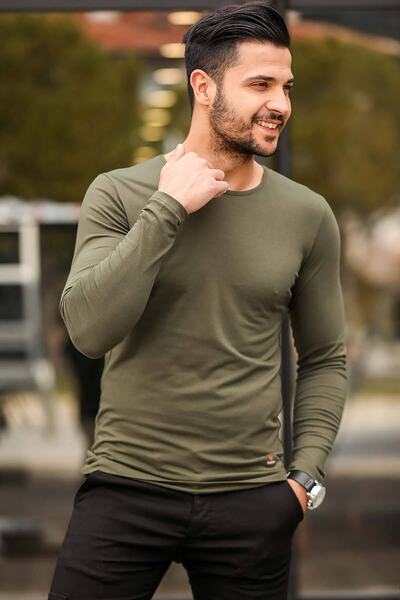 Factor Men's Green Slim Fit Crew Neck Combed Cotton Long Sleeve T-shirt F51549