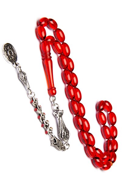 OTTOTESBİH Men's Aleppo Tassel 7x11mm Red Fire Amber Prayer Beads