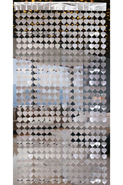 Partimarka Metalik Gümüş Kalpli Kapı Perdesi