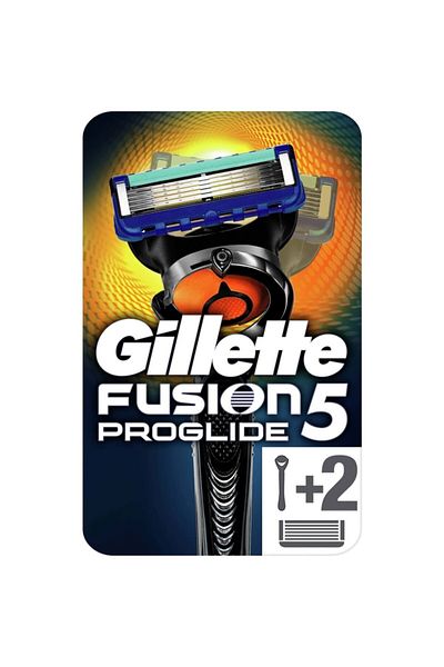 Gillette Fusion Proglide Machine + 2 Blades Ultra Sensitive 200ml Shaving Gel