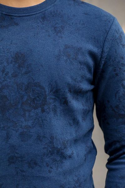 Factor Men's Indigo Slim Fit Crew Neck Patterned Thessaloniki Sweatshirt F51558