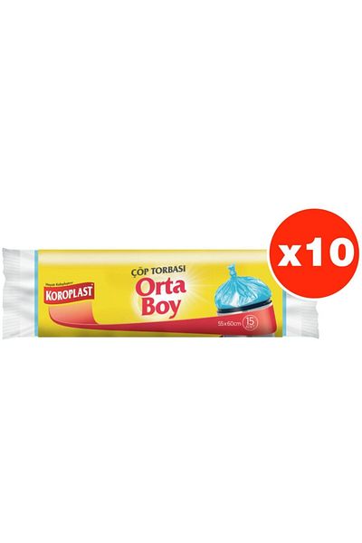 Koroplast Strong Medium Size 15 Pieces Garbage Bags X 10 Pack (55*60 Cm)