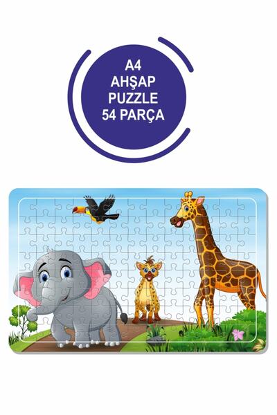 Baskı Atölyesi Sevimli Fil Ve Arkadaşları A4 54 Parça Puzzle, Oyuncak, Yapboz