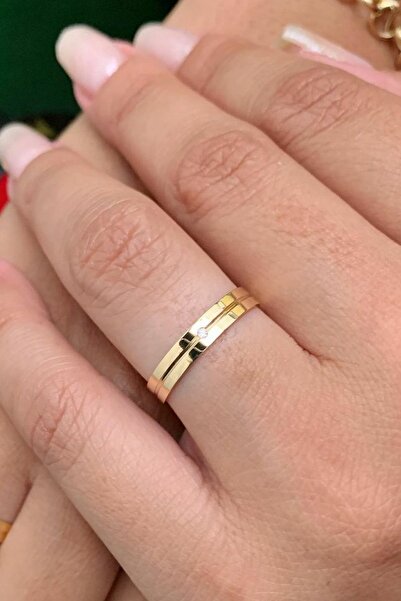 Silver Self Gümüş Alyans Altın Kaplama Parlak Ve Taşlı