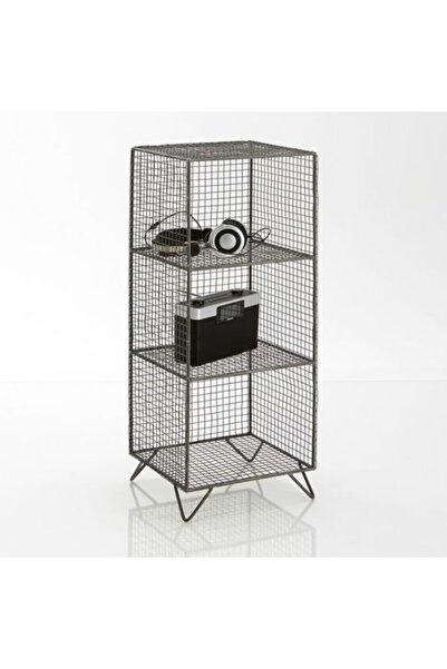 GO DEKOR Metal Telli 3 Gözlü Kafes (Grid) Raf - Siyah
