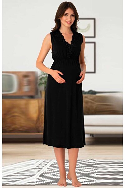 Lohussa Νυχτικό εγκυμοσύνης Effortt Μαύρο απαλό δαντέλα