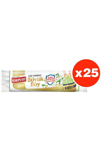 Koroplast Smell Confinement Jasmine Drawstring Large Size 10 Pieces Garbage Bags X 25 Pack (65*70 Cm)