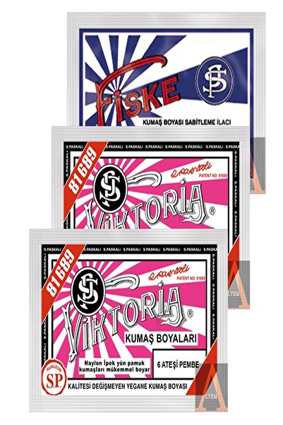 Viktoria Ateşi Pembe Kumaş Boyası 2 Paket+1 Paket. Sabitleyici Fiske
