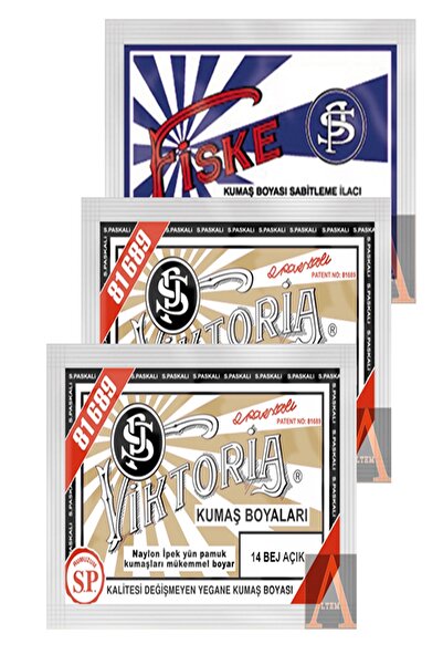 Viktoria Açık Bej Kumaş Boyası 2 Paket+1 Paket. Sabitleyici Fiske